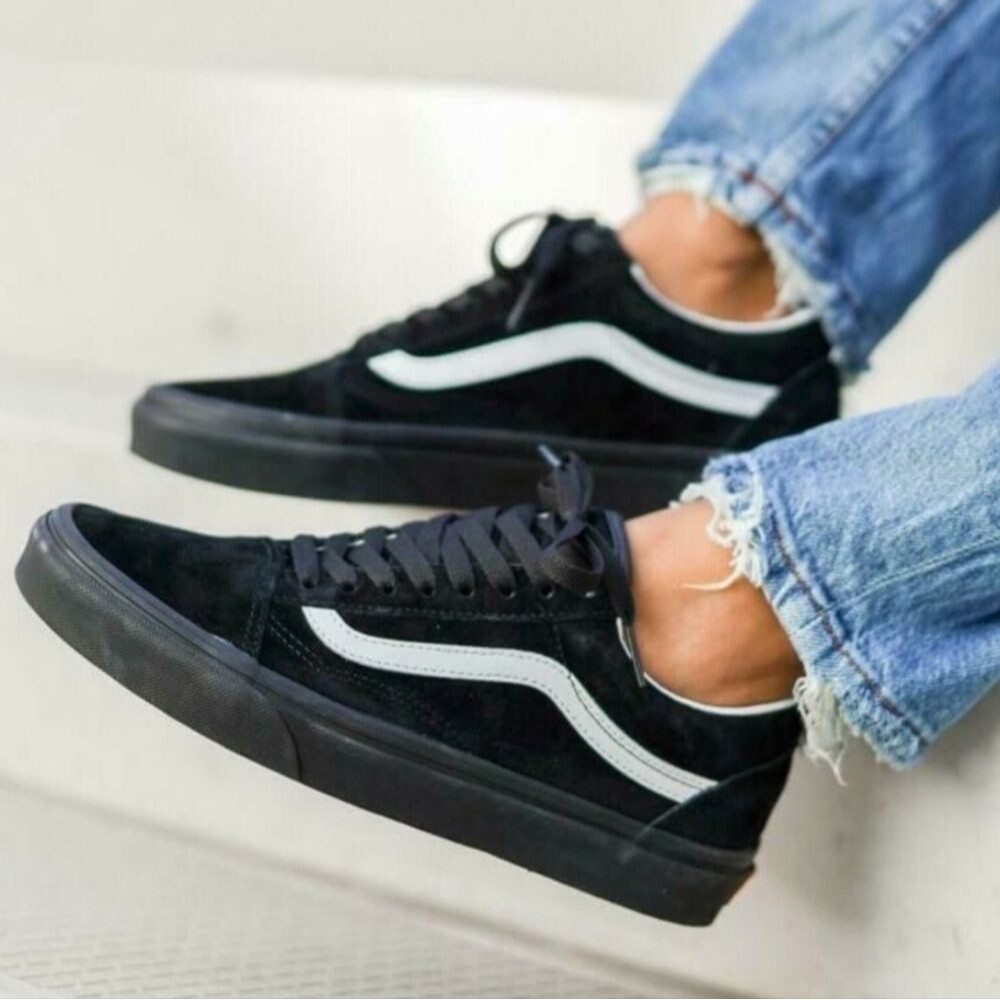 Vans Old Skool Black White Pig Suede Water Repellent Skate Shoes Sneakers, 5.5